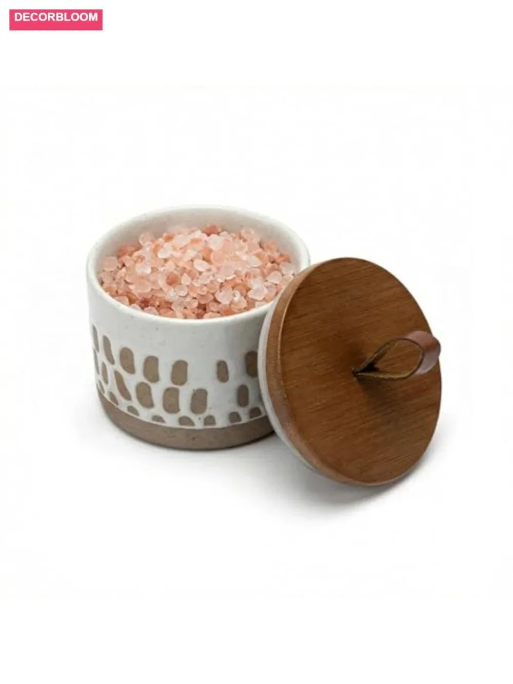 Boho Ceramic Storage Jar, Airtight Bamboo Lid, 5 fl oz Small Canister for Salt,